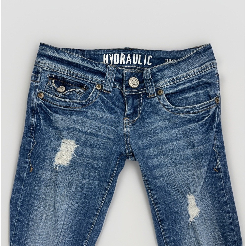 Hydraulic Jeans Distressed Ultra Super Skinny Low Rise Juniors 1/2 Blue - Picture 4 of 16